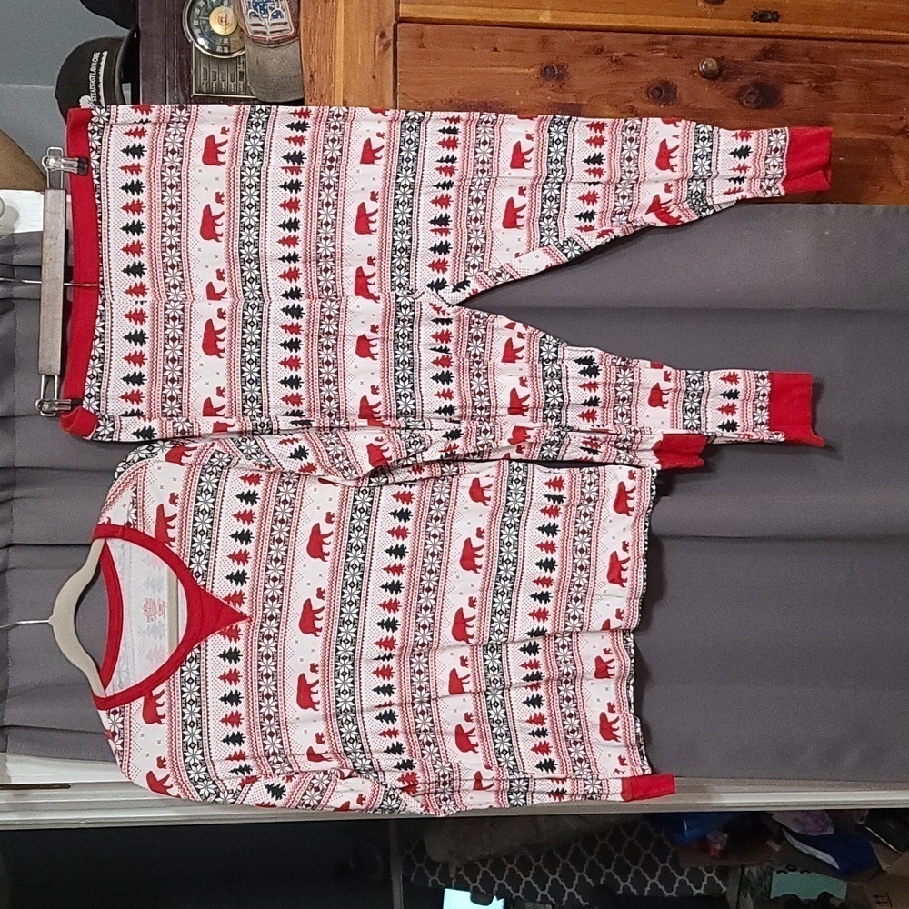 Wondershop Mens Christmas Winter Pajamas Red/Blk Bears Trees Lightweight XL EUC